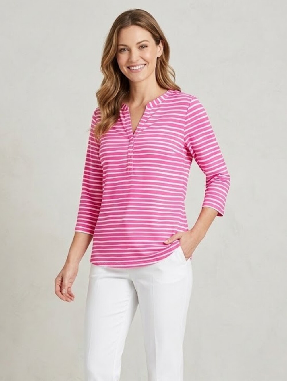 Ellen Tracy Pink and White Striped Top